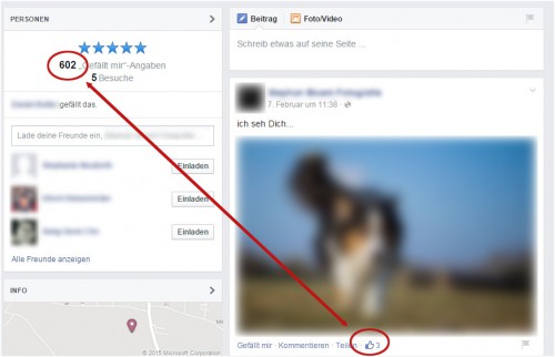 Anzahl Facebook Fans im Verhältnis zu Likes in Beiträgen