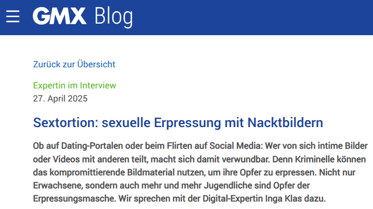 Interview „Sextortion: sexuelle Erpressung mit Nacktbildern“